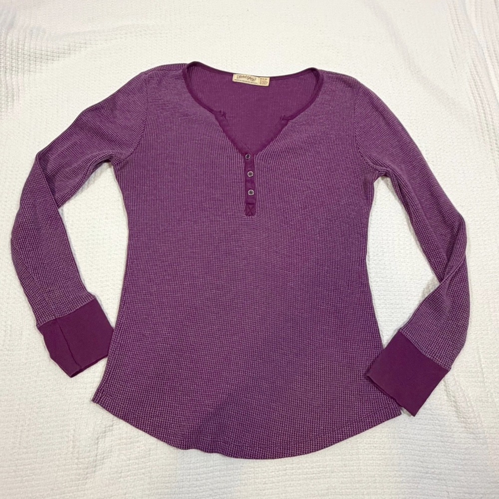 Faded Glory Purple Waffle Knit Thermal Henley Shirt Long Sleeve M Y2K Outdoor